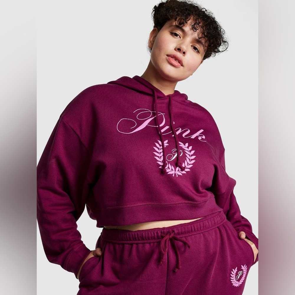 Victoria's Secret PINK Everyday Fleece Cropped Hoodie Vivid Magenta Pink Size XL - Picture 1 of 4
